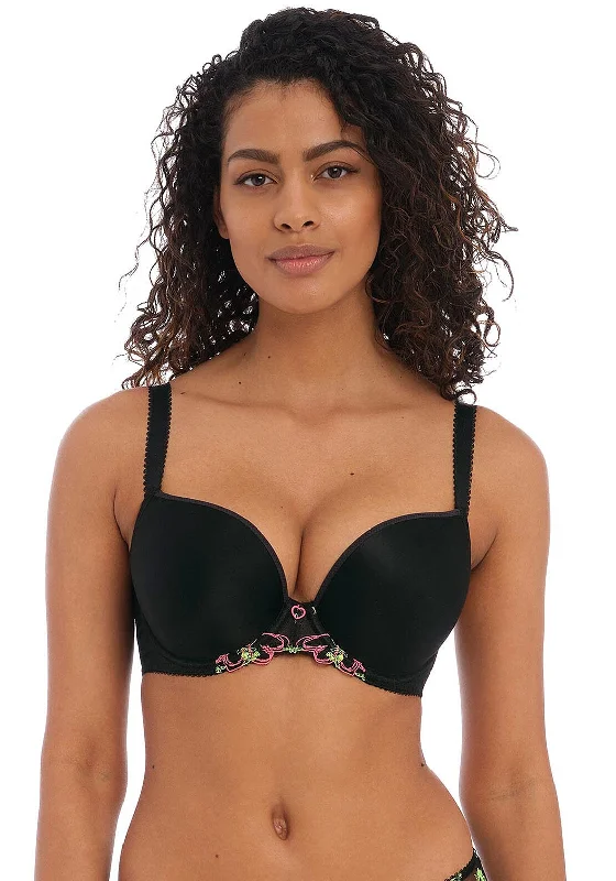 Freya Loveland Moulded Plunge Bra, Black Multi Soft Cotton Bra