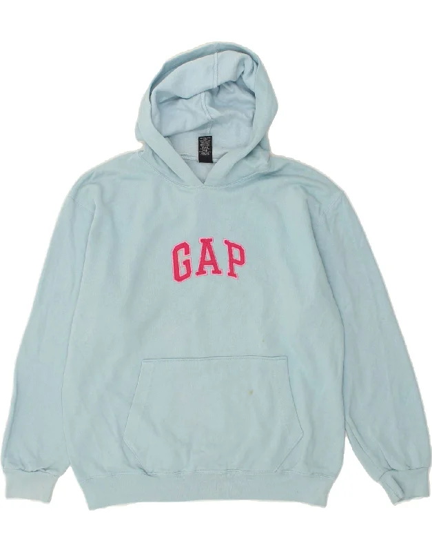 GAP Womens Graphic Hoodie Jumper UK 16 Large Blue Cotton Hoodie with Neon Bright Vibrant