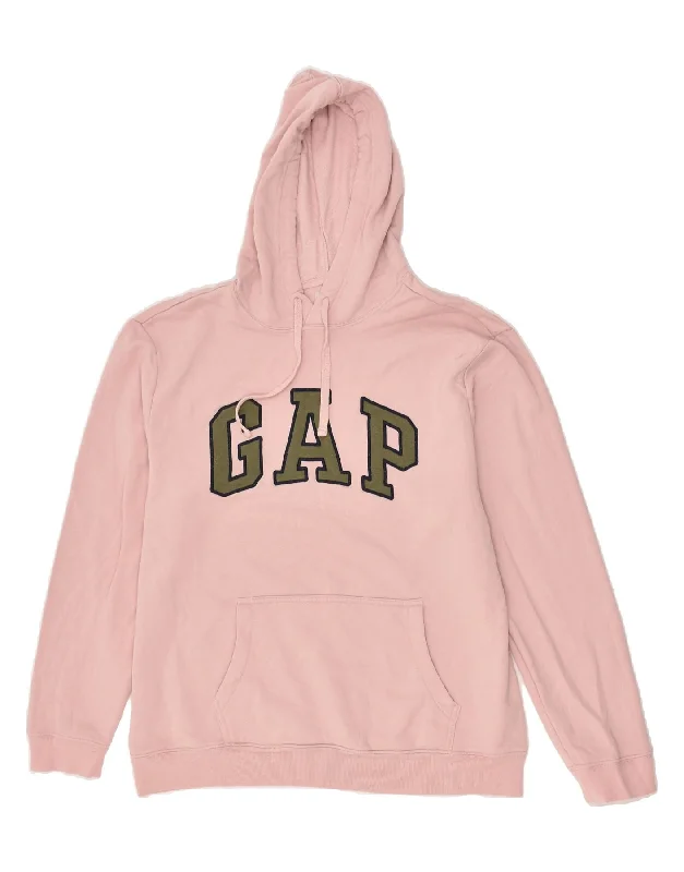 GAP Womens Graphic Hoodie Jumper UK 16 Large Pink Cotton Hoodie with Elastic Waist Stretchable Comfortable