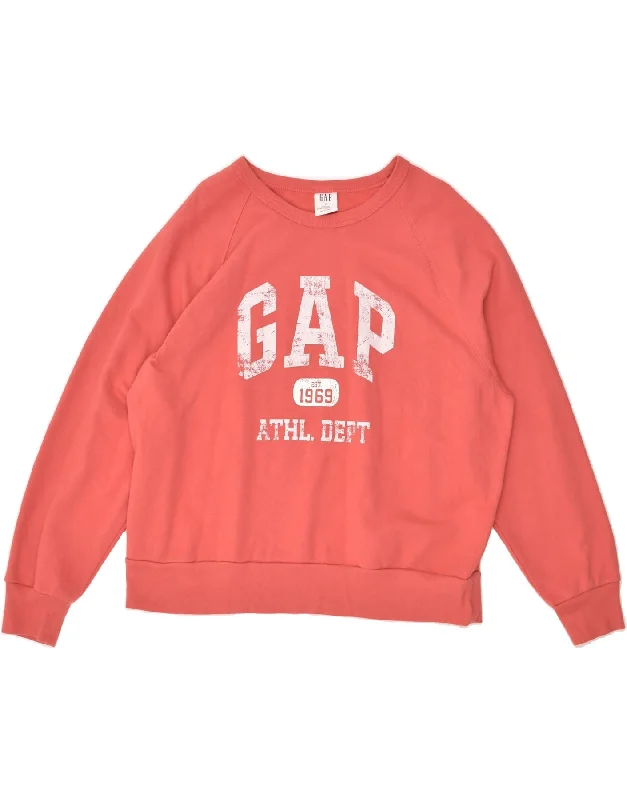 GAP Womens Graphic Sweatshirt Jumper UK 18 XL Pink Cotton Hoodie with Hem Ribbing Snug Secure