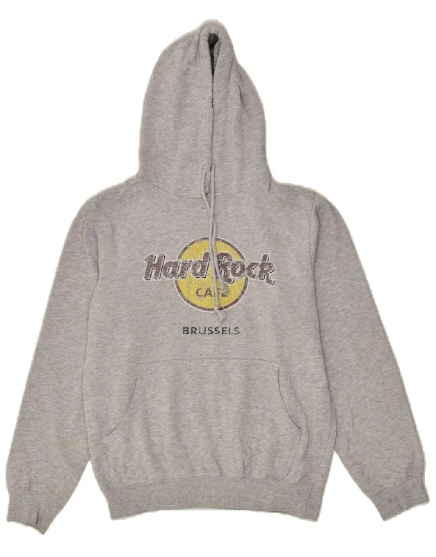 HARD ROCK CAFE Womens Brussels Graphic Hoodie Jumper UK 14 Medium Grey Hoodie with Elastic Cuffs Stretchable Comfortable