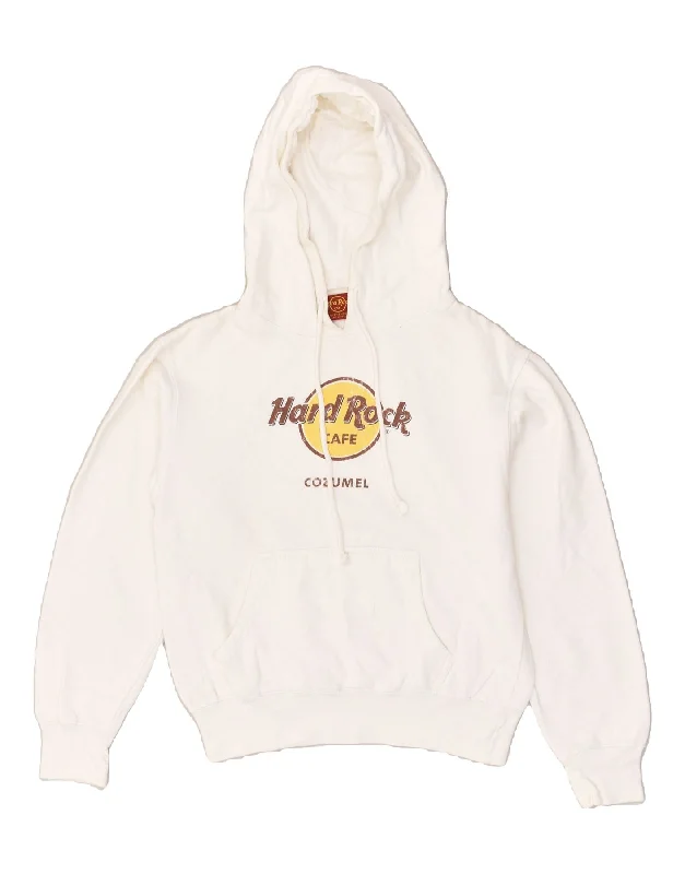 HARD ROCK CAFE Womens Cozumel Graphic Hoodie Jumper UK 14 Medium White Hoodie with Back Slit Movement Comfort