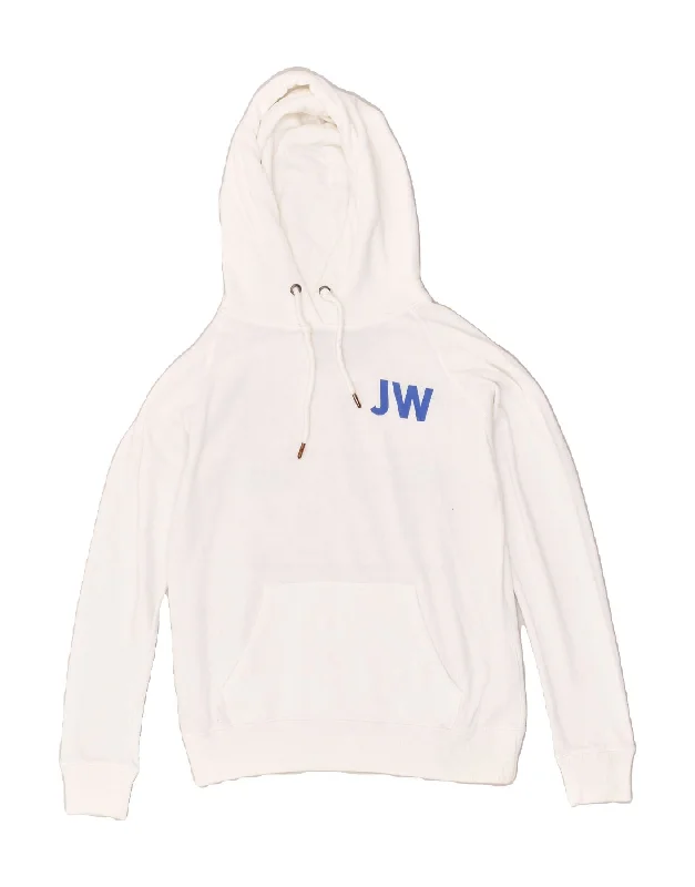 JACK WILLS Womens Oversized Graphic Hoodie Jumper UK 10 Small White Cotton Hoodie with Crew Neck Simple Timeless