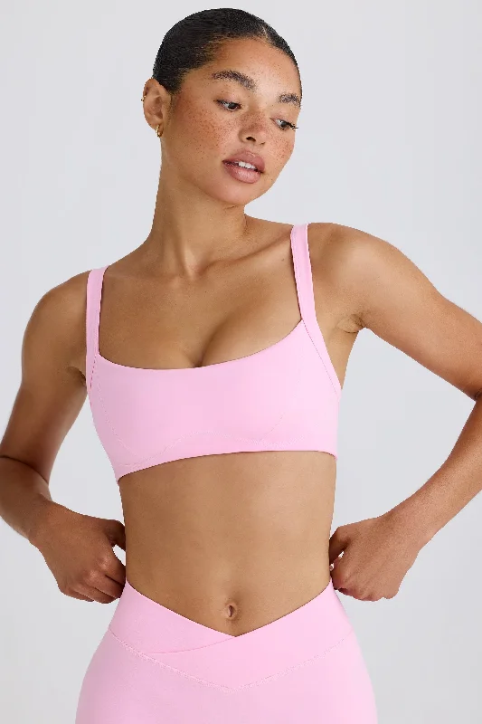 Soft Active Contrast-Trim Sports Bra in Bubblegum Pink Soft Mesh Bralette