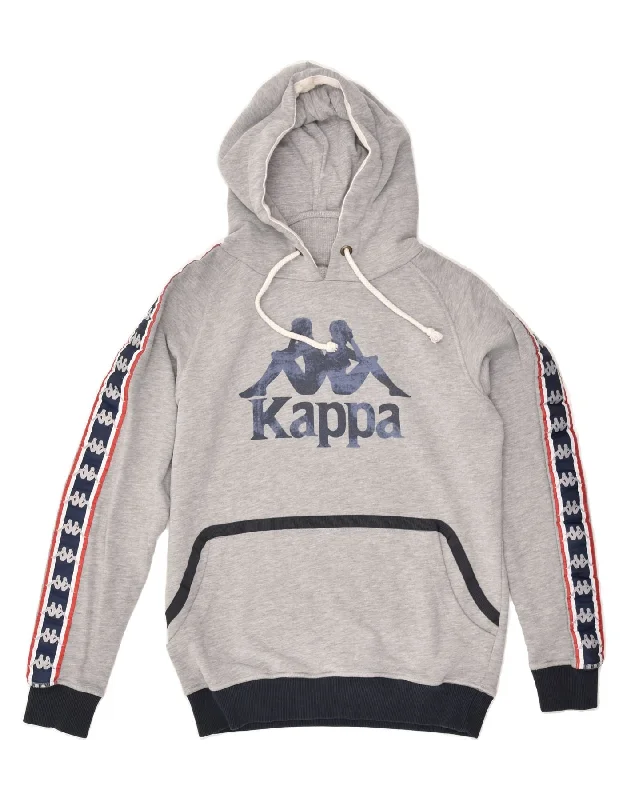 KAPPA Womens Graphic Hoodie Jumper UK 14 Medium Grey Cotton Hoodie with Exposed Zipper Edgy Industrial