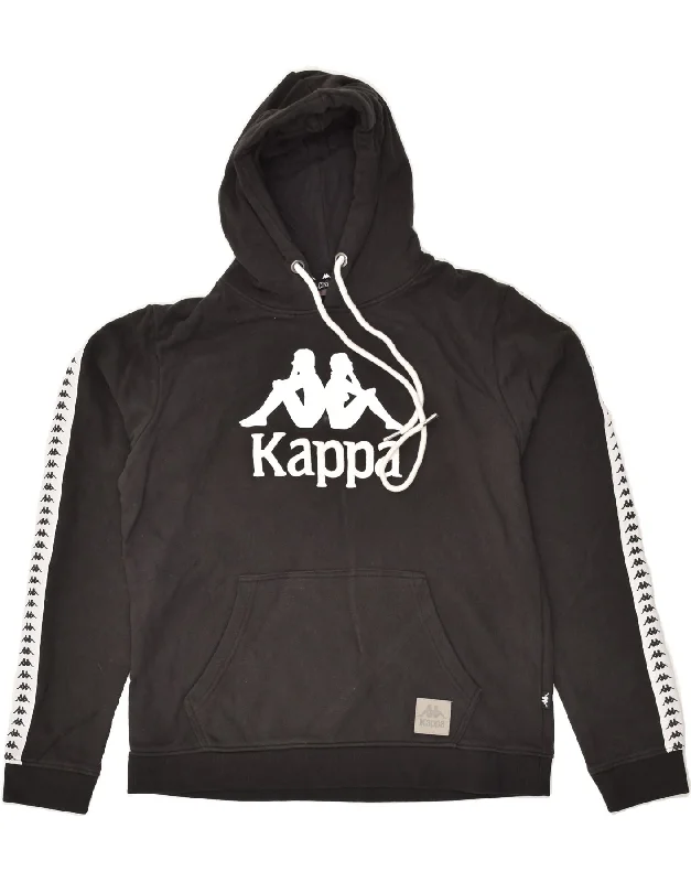 KAPPA Womens Graphic Hoodie Jumper UK 18 XL Black Cotton Hoodie with Front Slit Layering Stylish