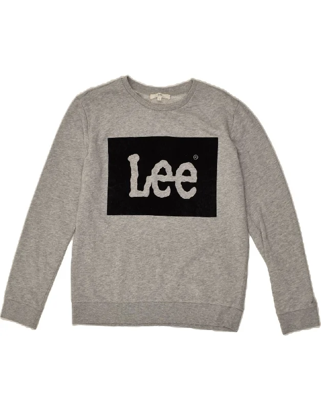 LEE Womens Loose Fit Graphic Sweatshirt Jumper UK 10 Small Grey Cotton Hoodie with Magnetic Closure Innovative Modern