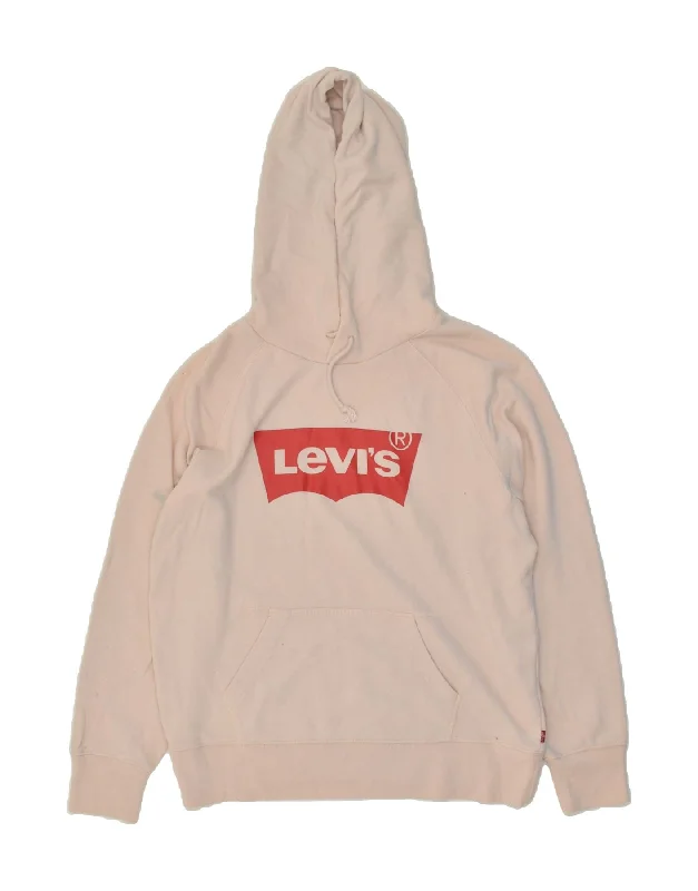 LEVI'S Womens Oversized Graphic Hoodie Jumper UK 10 Small Pink Hoodie with Fur Luxurious Winter