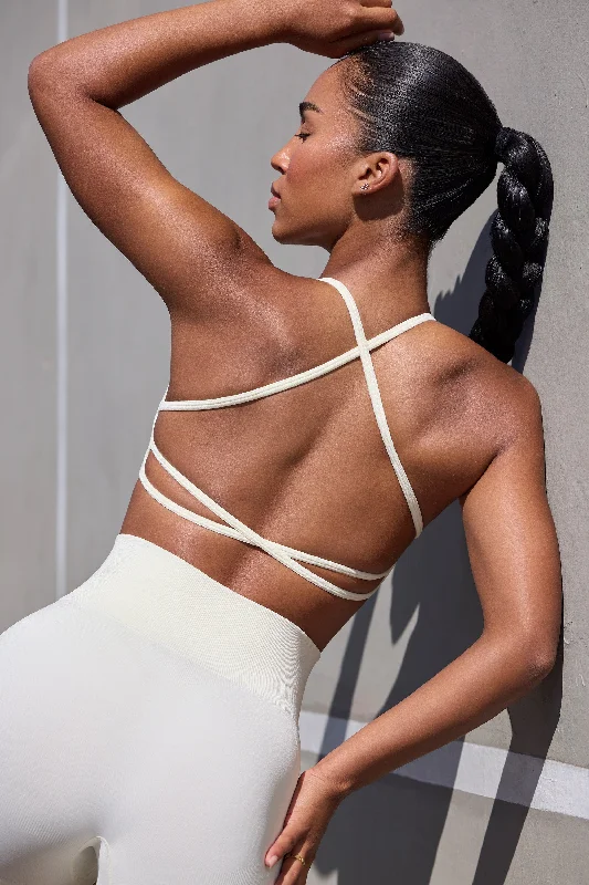 Super Sculpt Seamless Open Back Sports Bra in Eggshell Breathable Sports Bra