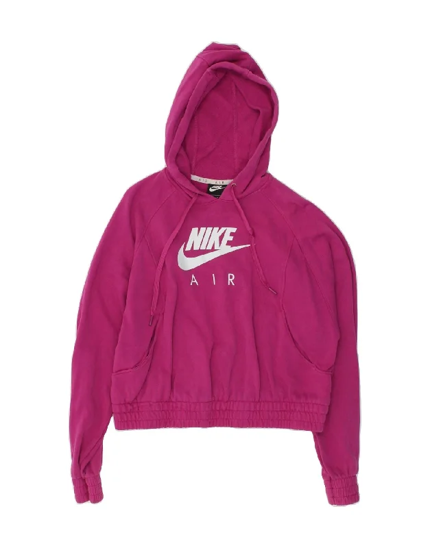 NIKE Womens Air Graphic Hoodie Jumper UK 14 Medium Purple Cotton Hoodie with Hem Drawcord Adjustable Customizable