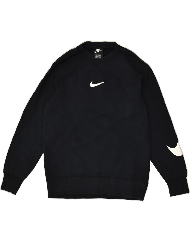 NIKE Womens Graphic Sweatshirt Jumper UK 6 XS Black Cotton Hooded Sweatshirt Casual Wear Street Style