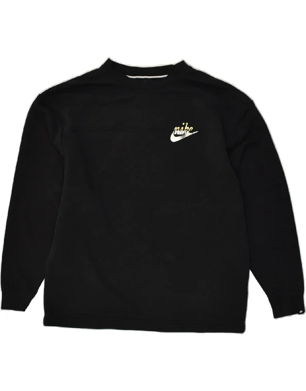 NIKE Womens Oversized Sweatshirt Jumper UK 10 Small Black Cotton Hoodie with Relaxed Fit Easy Casual