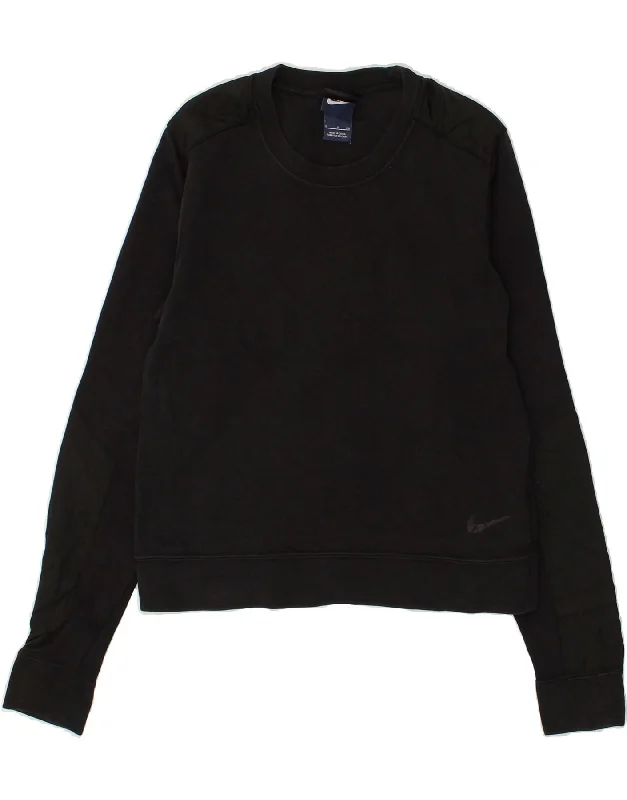 NIKE Womens Sweatshirt Jumper UK 10 Small Black Cotton Hoodie Crop Top Short Trendy