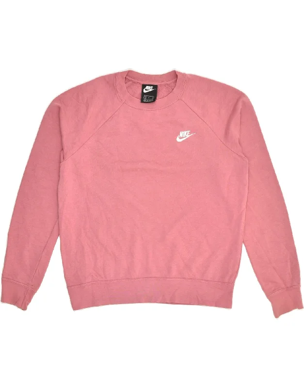 NIKE Womens Sweatshirt Jumper UK 8 Small Pink Cotton Hoodie with Monochrome Minimalist Simple