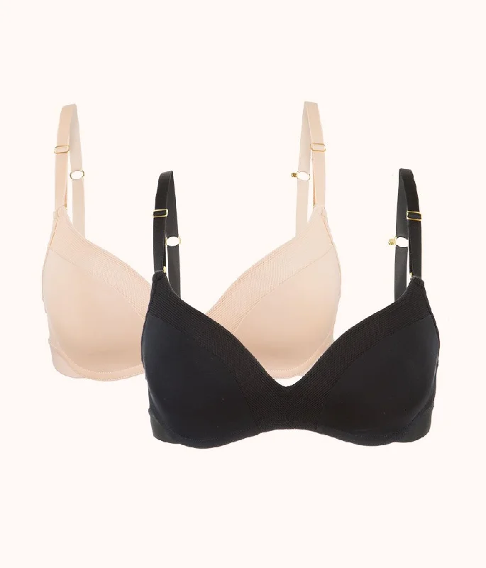 No-Wire Push-Up Bra Bundle: Jet Black/Toasted Almond Elegant Lace Bralette