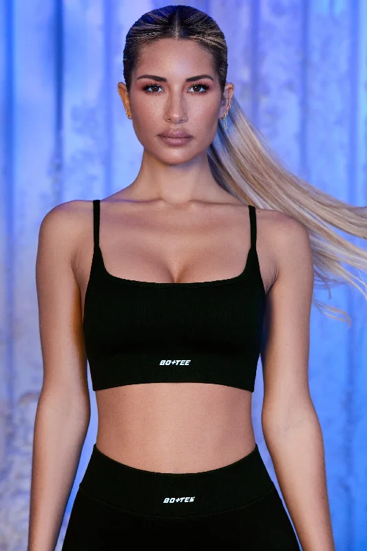 Strappy Sports Bra in Black Push-Up Bralette Set