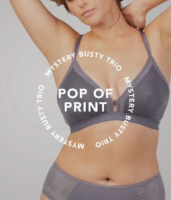 Pop of Print Mystery Busty Bra Trio Soft Mesh Bra