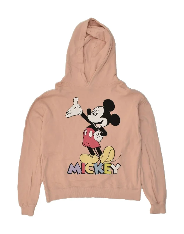 PULL & BEAR Womens Mickey Mouse Graphic Hoodie Jumper UK 14 Medium Beige Hoodie with Raglan Sleeves Sporty Comfortable