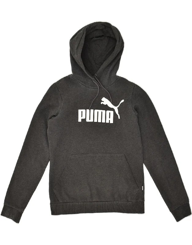 PUMA Womens Graphic Hoodie Jumper UK 10 Small  Grey Polyester Hoodie with Applique Textured Unique