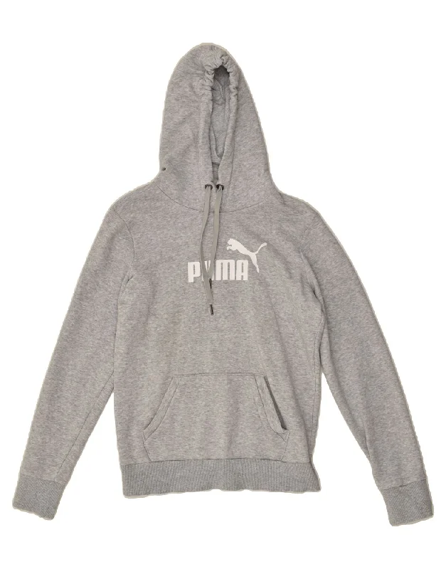 PUMA Womens Graphic Hoodie Jumper UK 10 Small Grey Hoodie with Drawcord Adjustable Secure