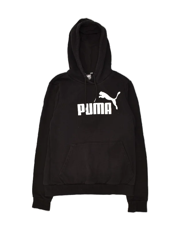 PUMA Womens Graphic Hoodie Jumper UK 12 Medium Black Cotton Hoodie with Toggle Buttons Decorative Unique