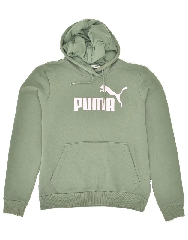 PUMA Womens Graphic Hoodie Jumper UK 12 Medium Green Cotton Hoodie with Reflective Safety Nightwear