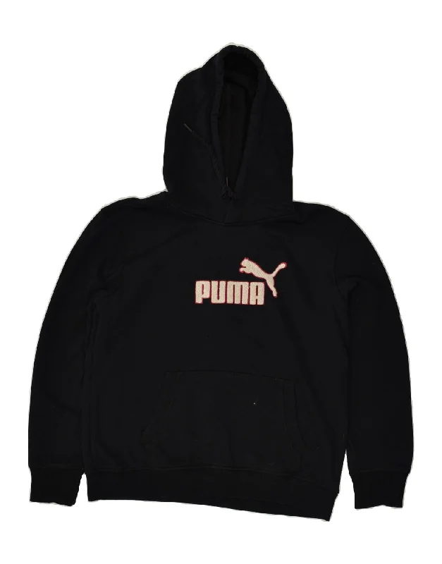 PUMA Womens Graphic Hoodie Jumper UK 14 Large Black Cotton Hoodie with Zipper Versatile Modern