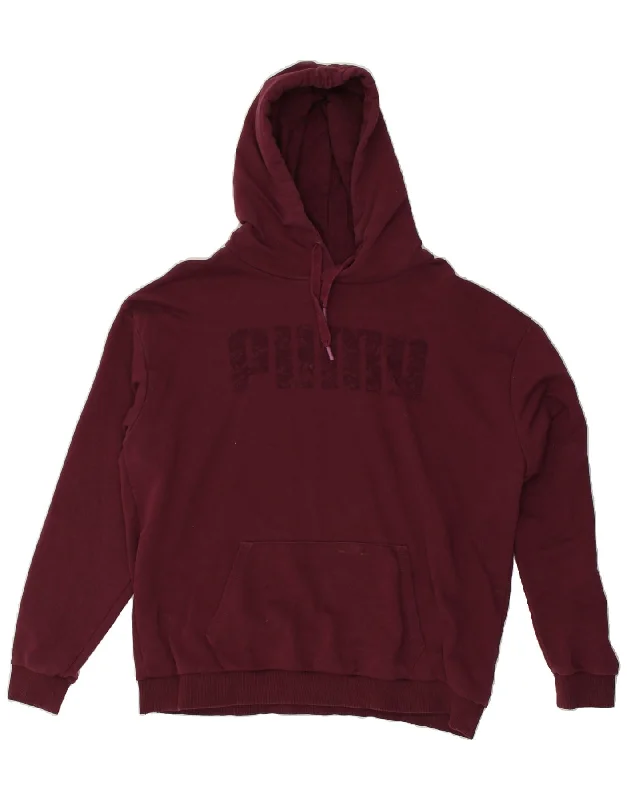 PUMA Womens Graphic Hoodie Jumper UK 14 Large  Burgundy Cotton Hoodie Crop Top Short Trendy