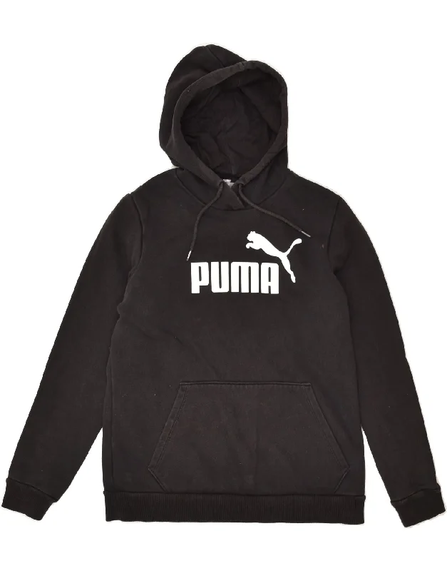 PUMA Womens Graphic Hoodie Jumper UK 14 Medium Black Cotton Hoodie with High Neck Warm Protective