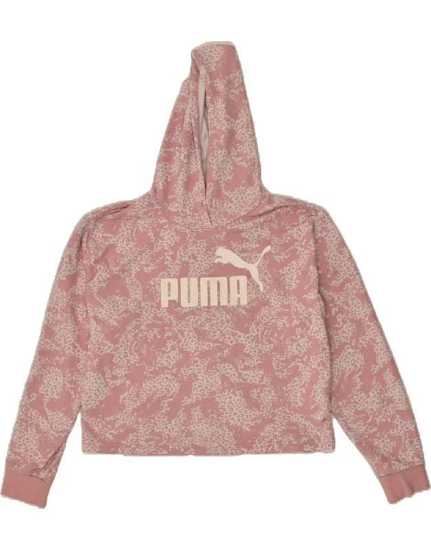 PUMA Womens Graphic Hoodie Jumper UK 16 Large Pink Cotton Hoodie with Gradient Ombre Colorful