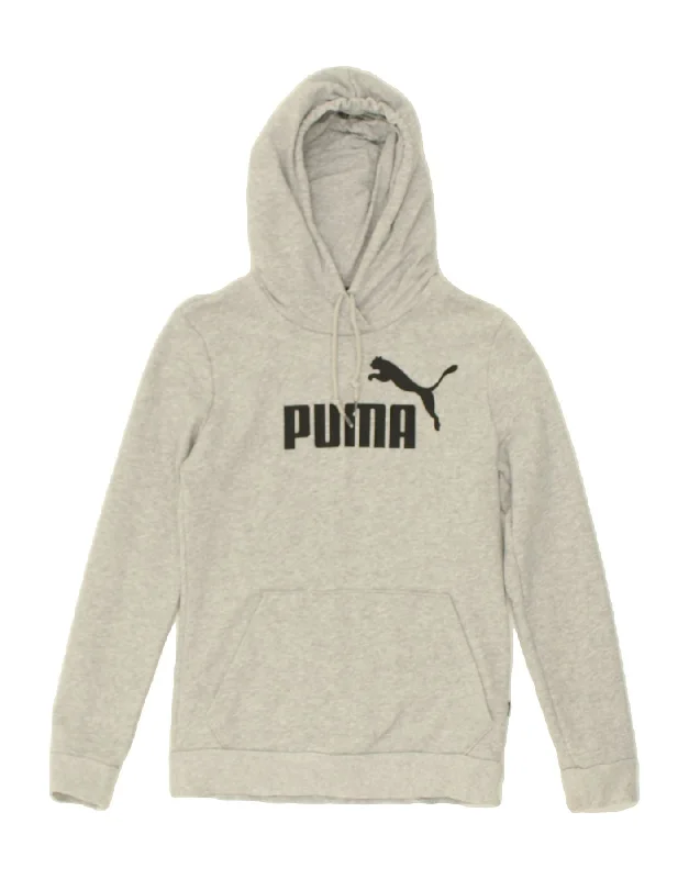 PUMA Womens Graphic Hoodie Jumper UK 4 XS Grey Cotton Hoodie with Rolled Sleeves Casual Relaxed