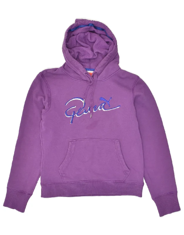 PUMA Womens Graphic Hoodie Jumper UK 8 Small Purple Cotton Hoodie with Ribbed Neckline Snug Warm