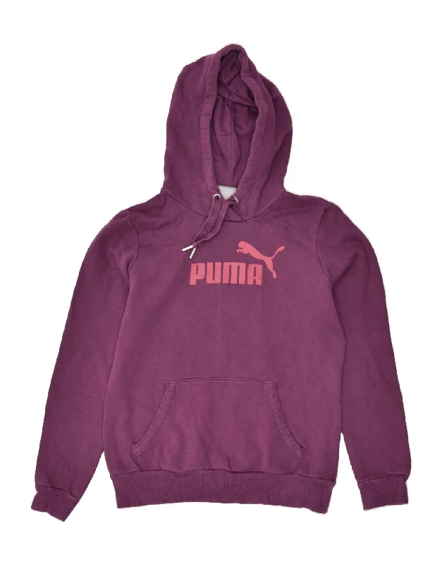 PUMA Womens Graphic Hoodie Jumper UK 8 Small Purple Cotton Hoodie with Drawstring Waist Adjustable Fitted