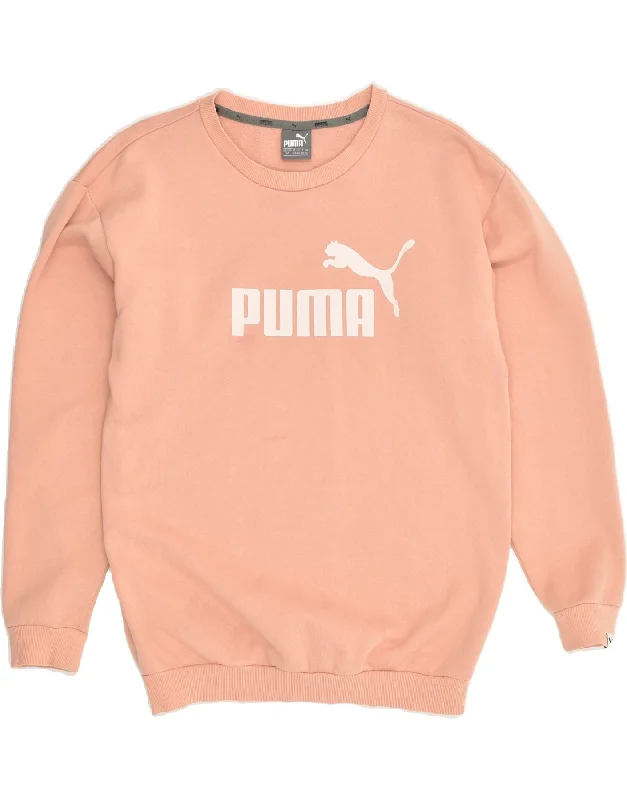 PUMA Womens Graphic Sweatshirt Jumper UK 10 Small  Beige Cotton Hoodie with Crew Neck Simple Timeless