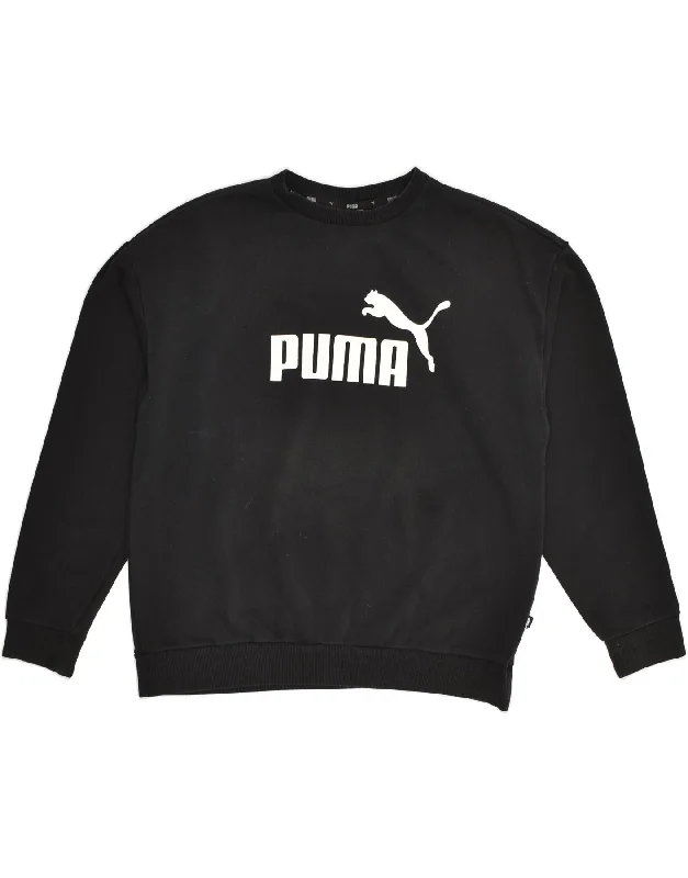 PUMA Womens Graphic Sweatshirt Jumper UK 16 Large Black Cotton Hoodie with Reflective Safety Nightwear