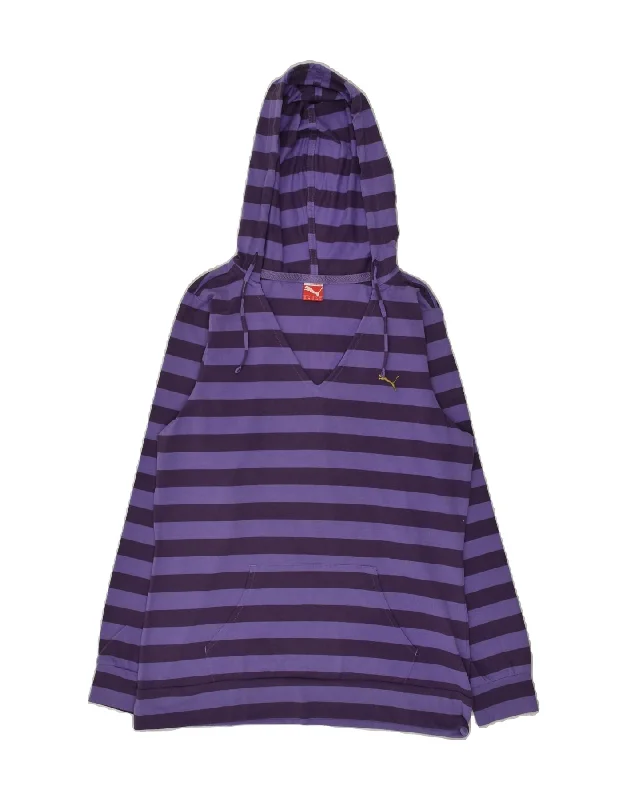 PUMA Womens Hoodie Jumper UK 12 Medium Purple Striped Cotton Hoodie with Illustration Artistic Creative