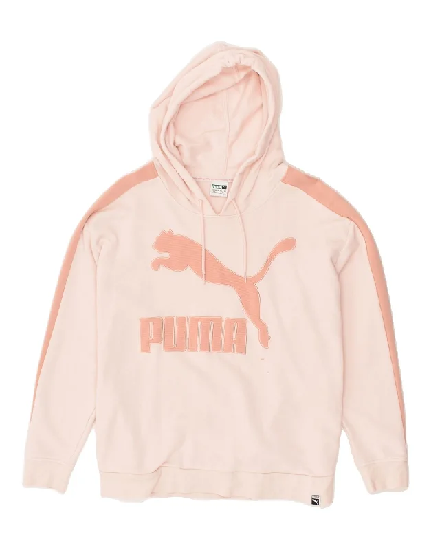 PUMA Womens Oversized Graphic Hoodie Jumper UK 10 Small Pink Cotton Hoodie with Logo Branding Identity