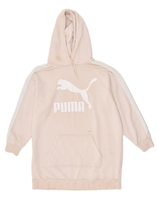 PUMA Womens Oversized Longline Hoodie Jumper UK 14 Medium Beige Cotton Hoodie with Lining Warm Insulated