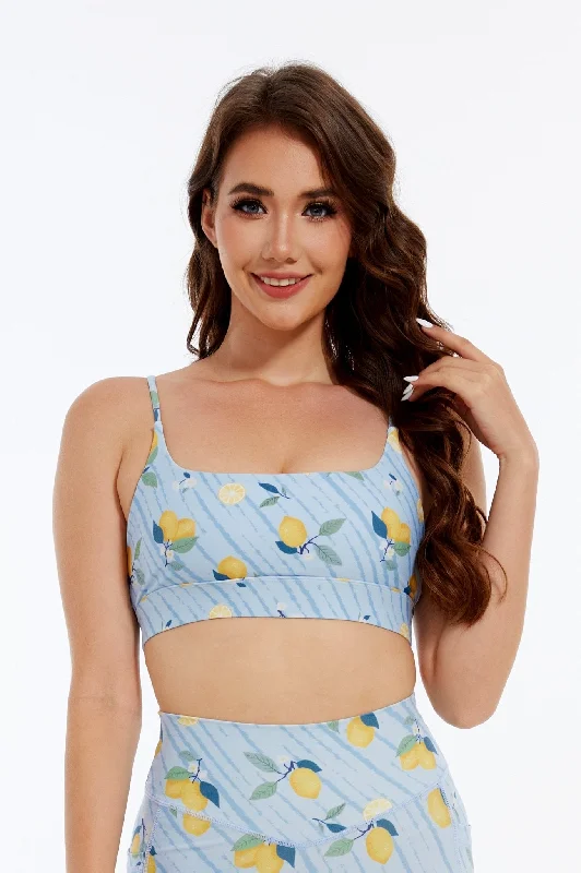 Refreshing Lemon Strappy Sports Bra Comfortable Lace Bralette