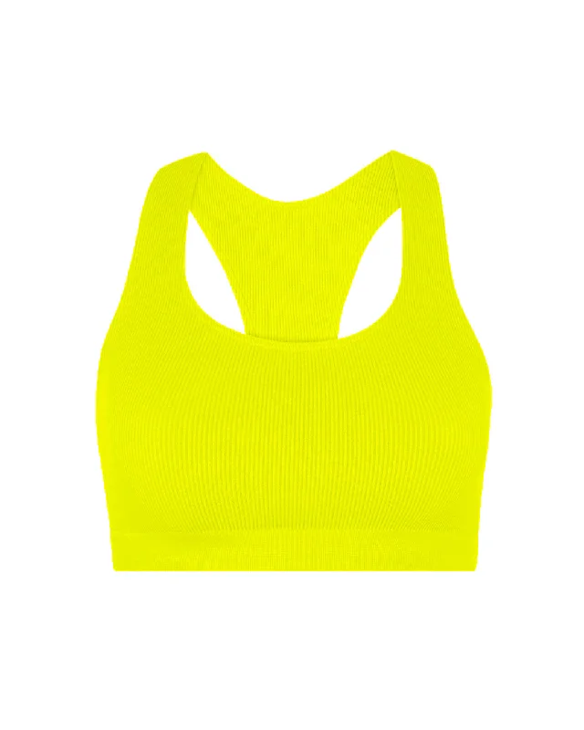 RIBBED ELATED Bra Top | Neon Yellow Sleek Push-Up Bra