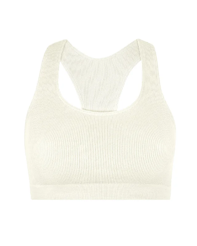 RIBBED ELATED Bra Top | Cream Sporty Wireless Bra