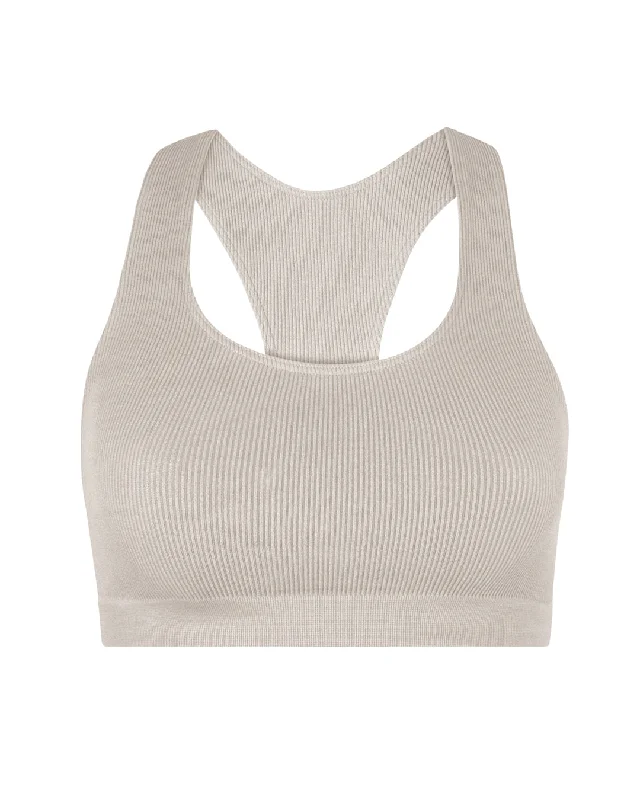 RIBBED ELATED Bra Top | Taupe Breathable Wireless Bra