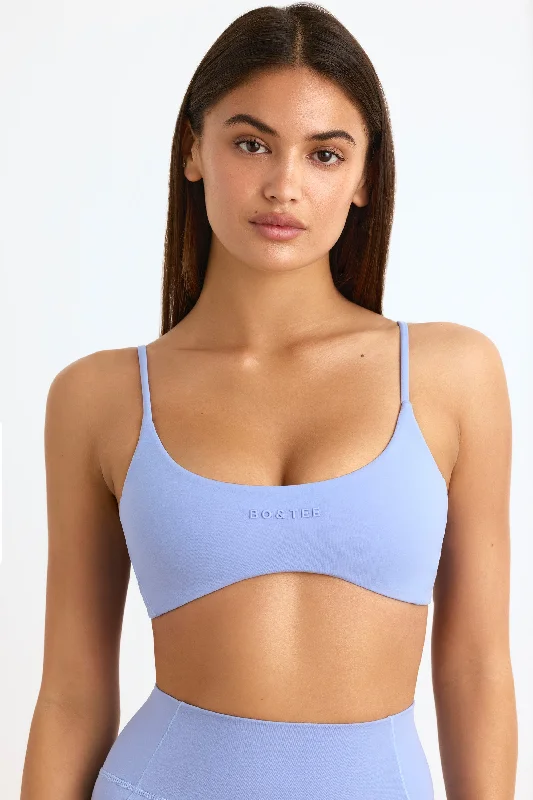 Soft Active Sports Bra in Lavender Blue Elegant Satin Bralette