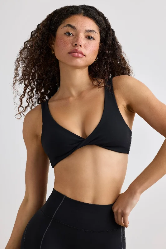 Soft Active V-Neck Sports Bra in Black Comfortable Active Bra