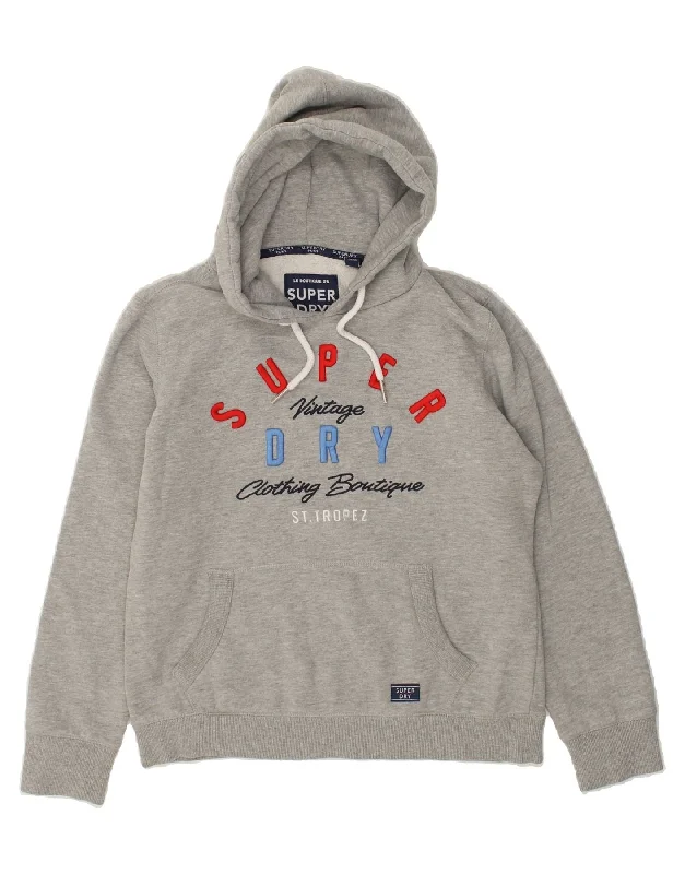 SUPERDRY Womens Graphic Hoodie Jumper UK 14 Large  Grey Cotton Hoodie with Elastic Cuffs Stretchable Comfortable