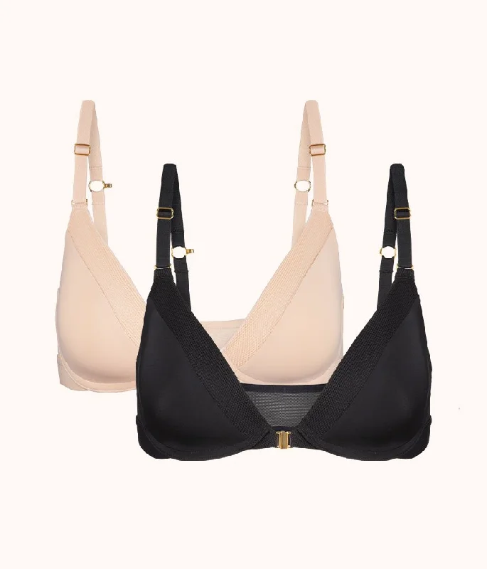 The Front Close No-Wire Bra Bundle: Jet Black/Toasted Almond Comfortable Fit Bralette