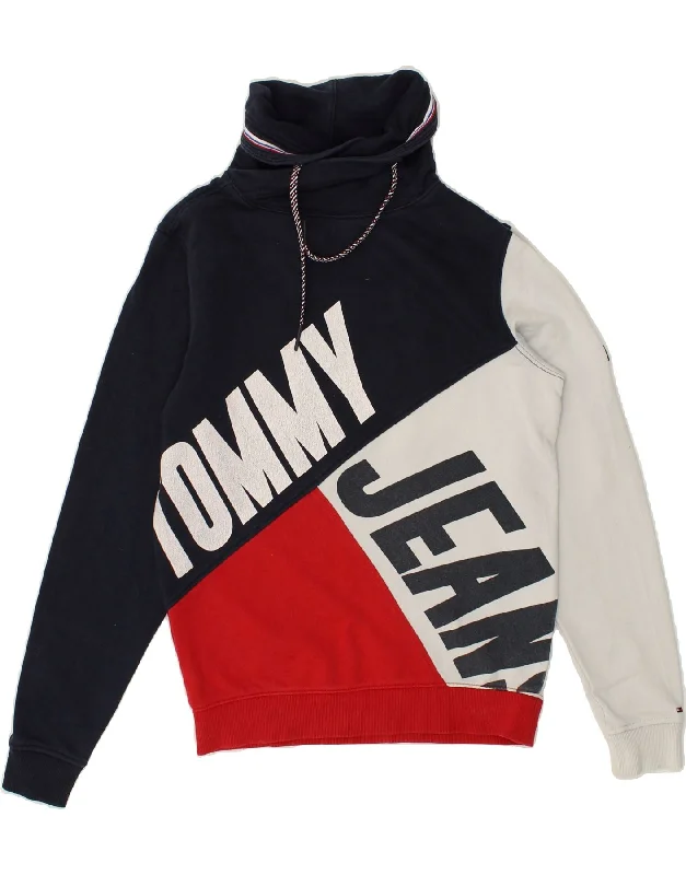 TOMMY JEANS Womens Graphic Sweatshirt Jumper UK 6 XS Multicoloured Hoodie with Lining Warm Insulated