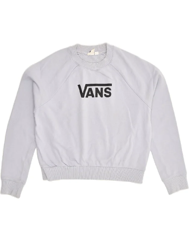 VANS Womens Graphic Sweatshirt Jumper UK 6 XS Grey Cotton Hoodie with Pastel Soft Subtle