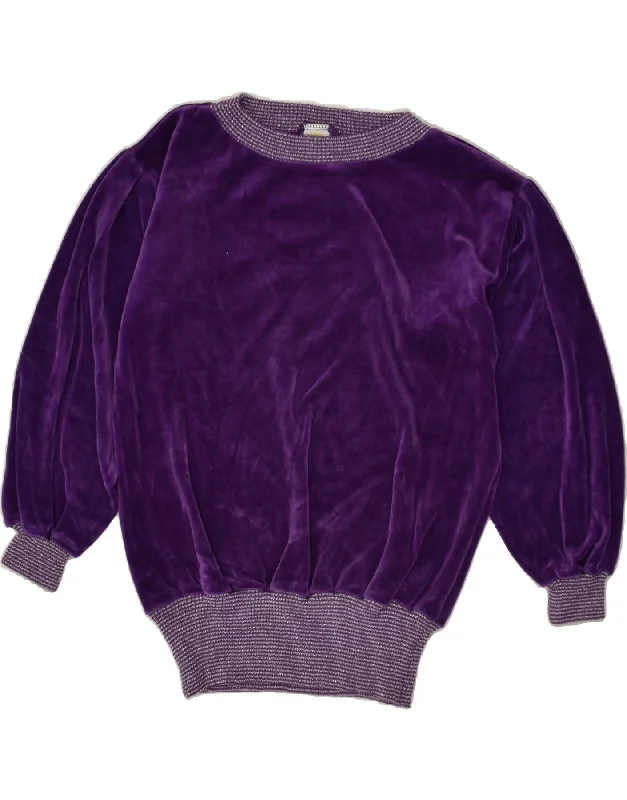 VINTAGE Womens Sweatshirt Jumper UK 10 Small Purple Hoodie with Velcro Closure Adjustable Secure