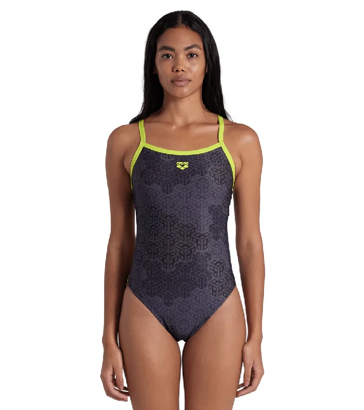 Arena Women's Camo Kikko Challenge Back One Piece Swimsuit Soft Green/Black Multi Sleek Full Coverage